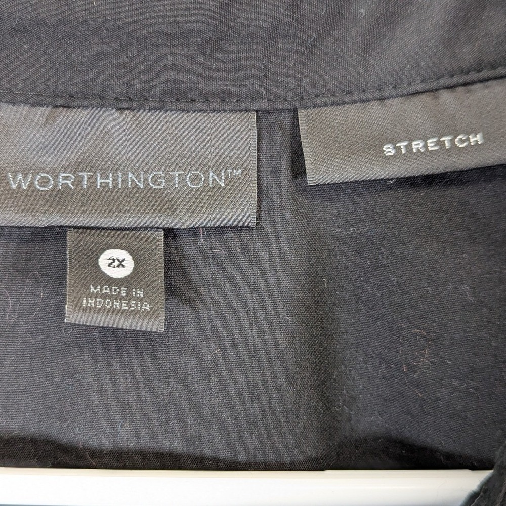 Worthington Womens 2X Black Stretch Button Down 3/4 Sleeve Shirt 72613-3 - Picture 2 of 7